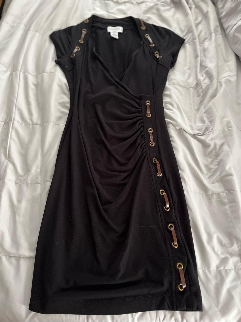 Beloved Carmen Marc Valvo with Faux-Grommet mini Dress